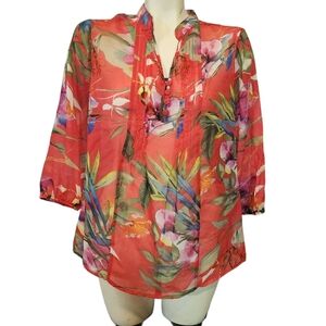 Valerie‎ Stevens Floral Red Women's Blouse Size Medium